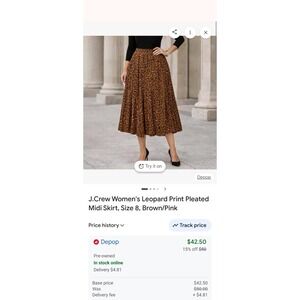 J. Crew pink camel leopard Pleated midi Skirt 6p retro animal print preppy 90s